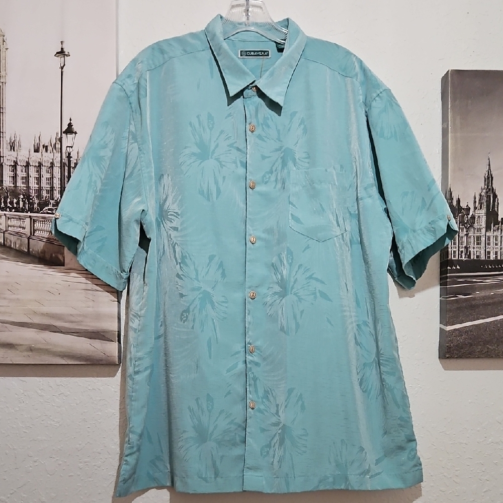 Cubavera Blue Casual Button Down Shirt Relaxed Fit